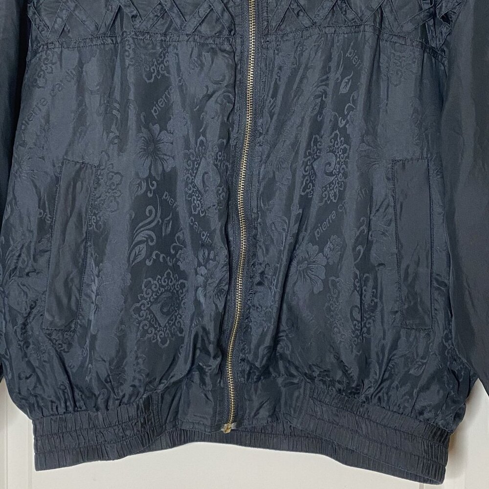Vintage Pierre Cardin Silk Bomber Jacket PL Black Floral Logo Print FUDA Intl - Picture 3 of 12